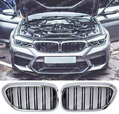 Pre-Facelift BMW G30 5 Series Saloon G31 Estate F90 M5 M-Power Black Grille, Twin-Bar Chrome Rim