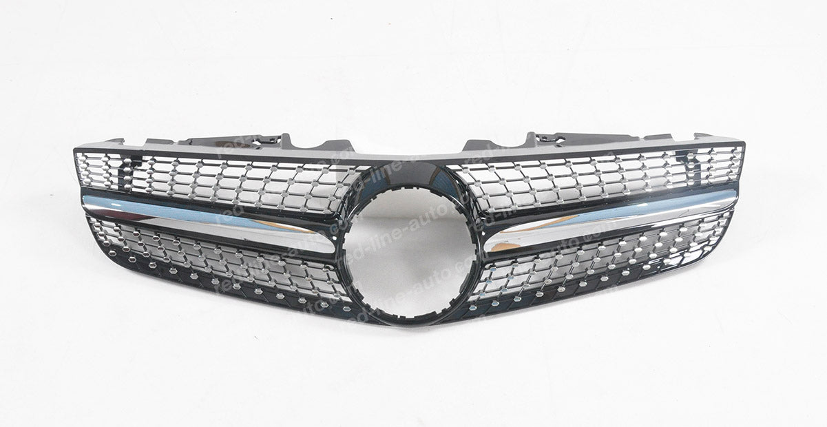 2008+ Facelift Mercedes R230 SL-Class Roadster AMG Grille, Black With Chrome Diamond