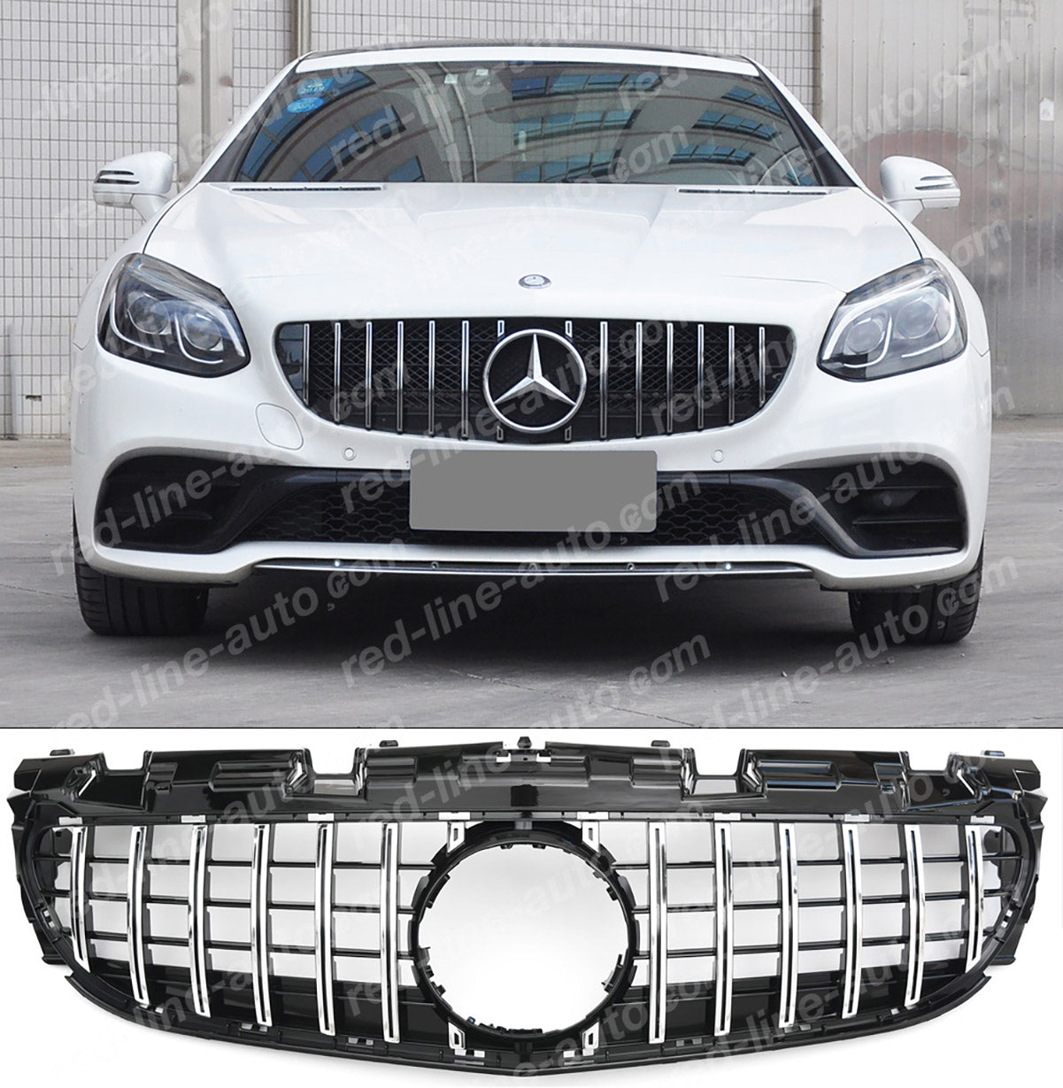 Mercedes R172 SLC Roadster Convertible SLC43 Black AMG GT Front Grille, Chrome Panamericana