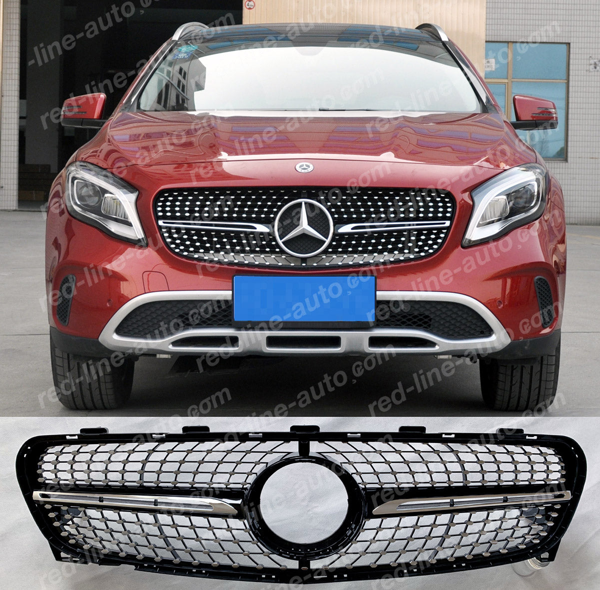 Facelift Mercedes X156 GLA SUV Black AMG Front Grille, Chrome Diamond GLA200 GLA180