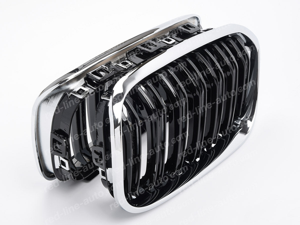 Facelift BMW 1 Series F20 F21 Hatchback Twin-Bar M-Power M140i Grille, Black With Chrome Rim