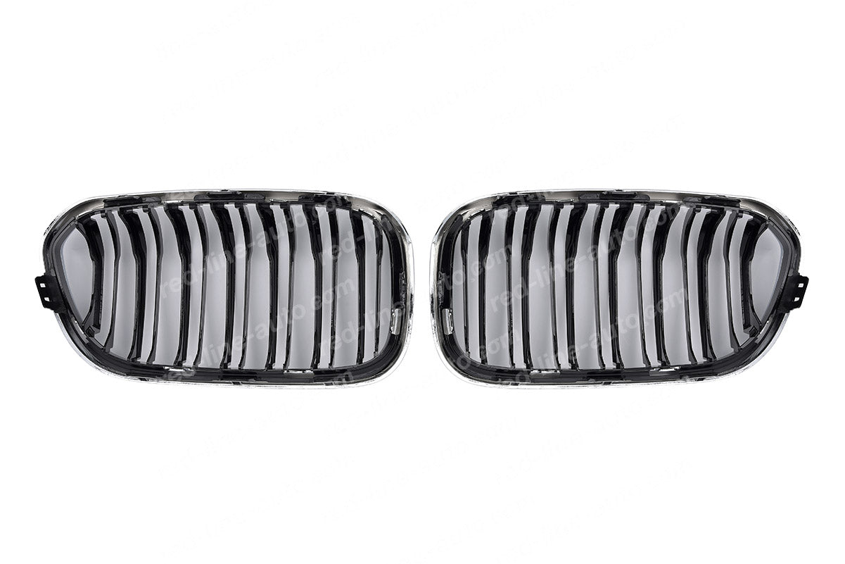 Facelift BMW 1 Series F20 F21 Hatchback Twin-Bar M-Power M140i Grille, Black With Chrome Rim