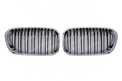 Facelift BMW 1 Series F20 F21 Hatchback Twin-Bar M-Power M140i Grille, Black With Chrome Rim