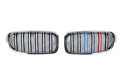 BMW 3 Series F30 Saloon F31 Estate Twin-slat Grille, Black With M-Power Tri-Colour Chrome Rim