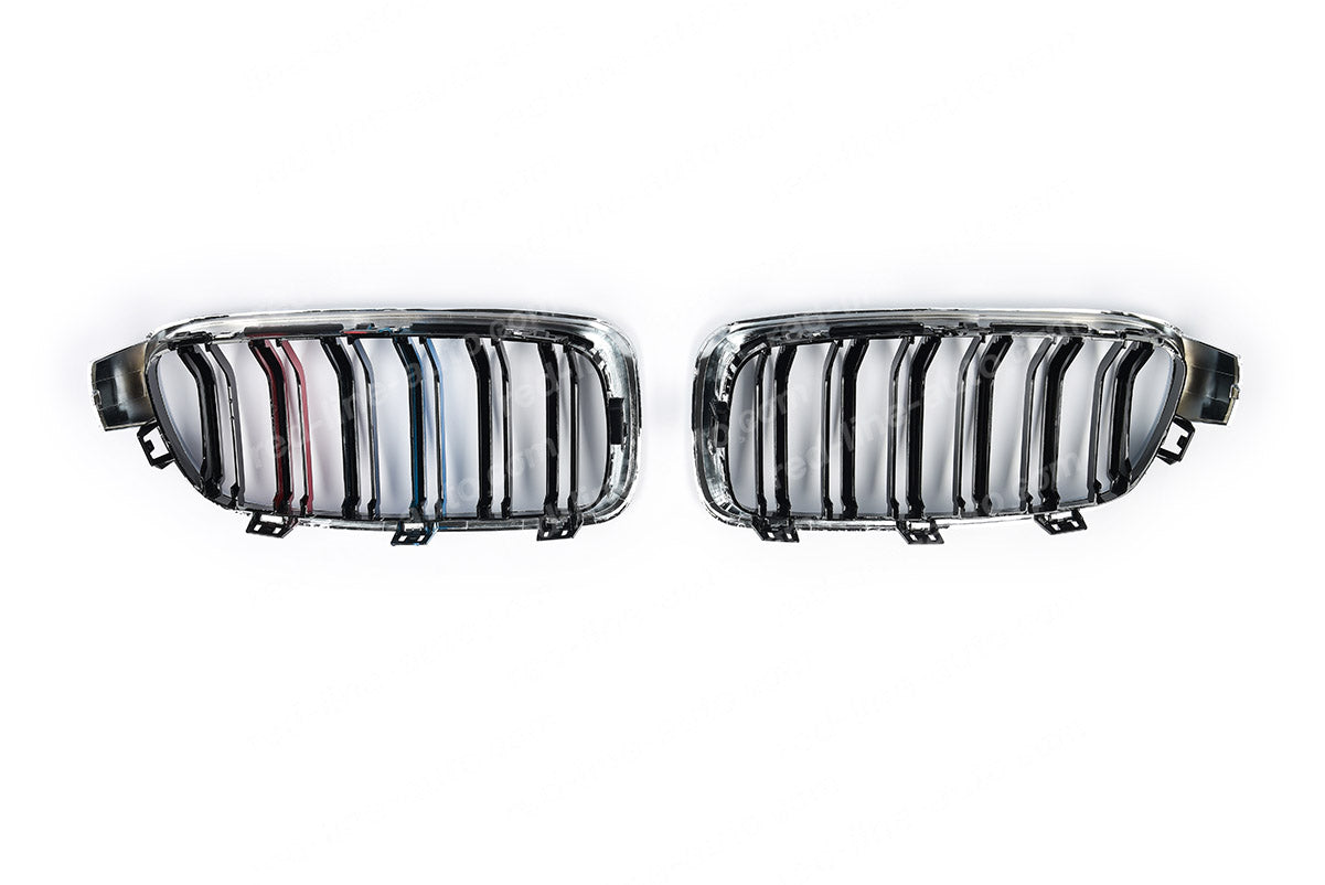 BMW 3 Series F30 Saloon F31 Estate Twin-slat Grille, Black With M-Power Tri-Colour Chrome Rim