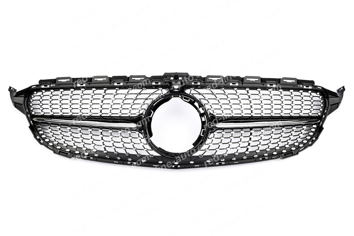 Facelift Mercedes W205 C-Class S205 C205 A205 Black AMG Grille, Chrome Diamond With Camera