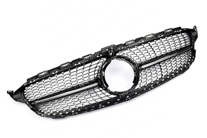 Facelift Mercedes W205 C-Class S205 C205 A205 Black AMG Grille, Chrome Diamond With Camera