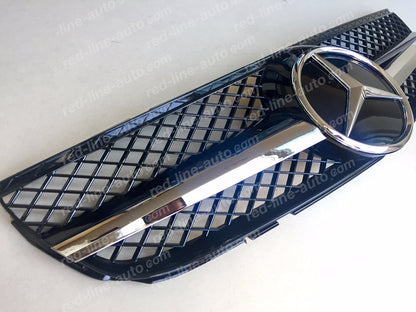 2006+ Facelift Mercedes R230 SL-Class Roadster AMG Grille, Black with Chrome Singe-fin