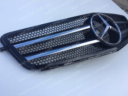 Mercedes W204 C-Class Saloon S204 Estate A204 Coupe AMG C63 Black Grille +Star, Chrome Blades