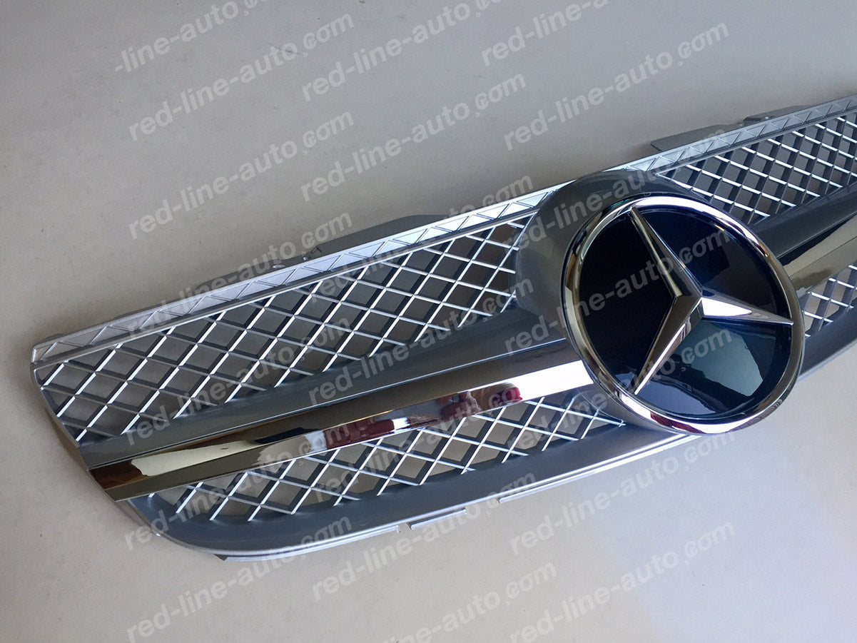 2006+ Facelift Mercedes R230 Roadster SL-Class AMG Grille, Iridium Silver Singe-fin