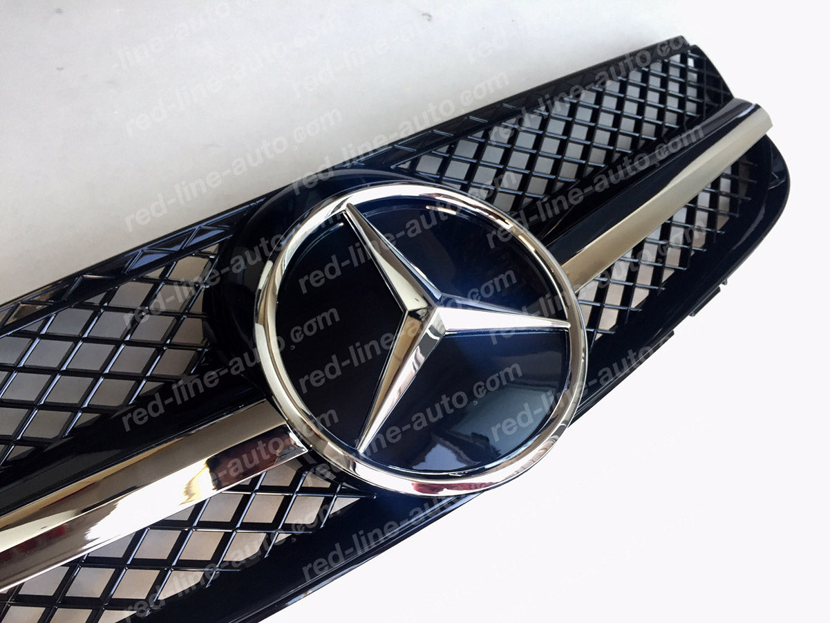 2006+ Facelift Mercedes R230 SL-Class Roadster AMG Grille, Black with Chrome Singe-fin