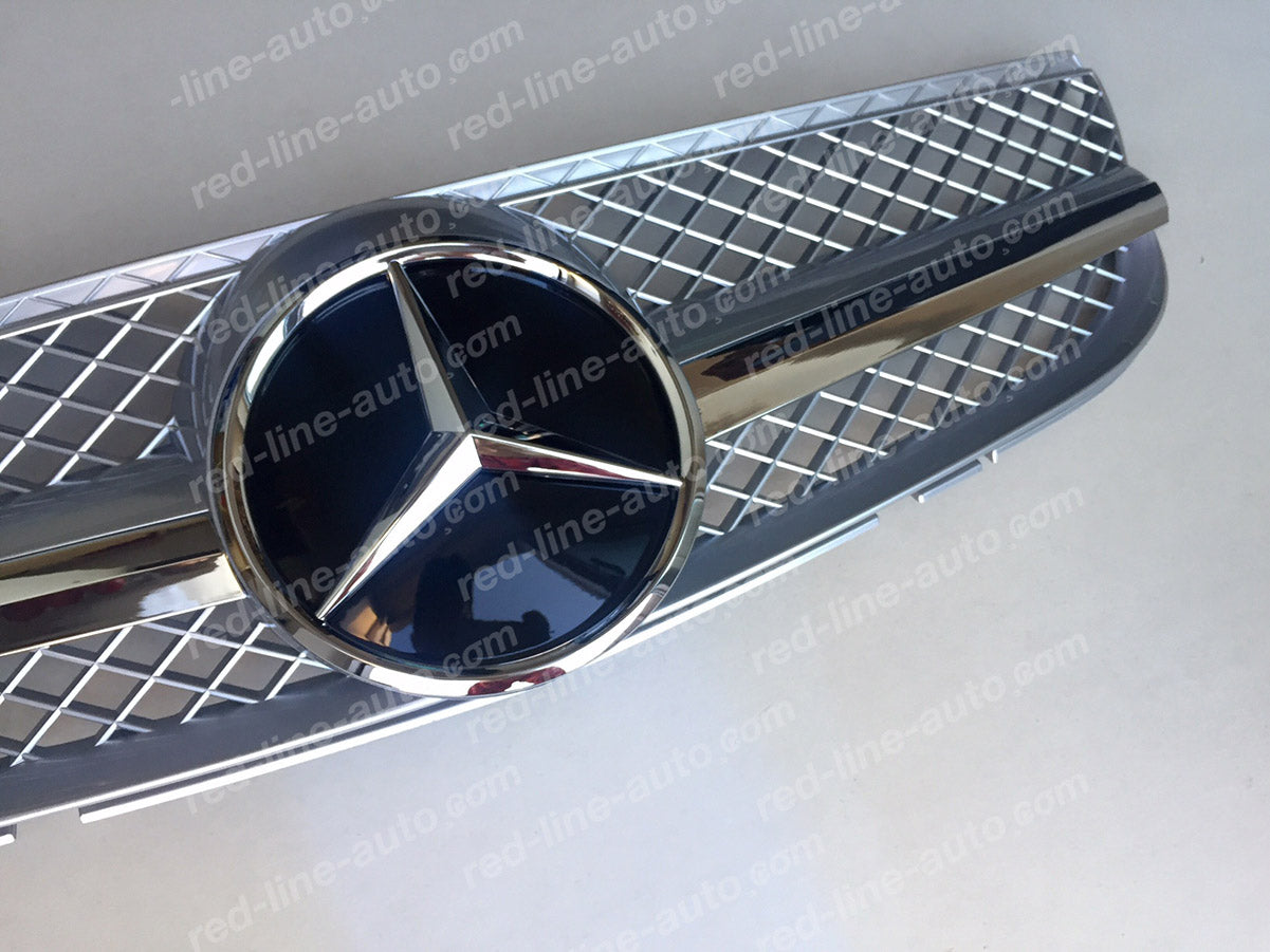 2006+ Facelift Mercedes R230 Roadster SL-Class AMG Grille, Iridium Silver Singe-fin