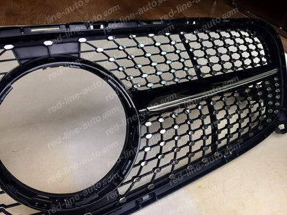 Pre-facelift Mercedes X156 GLA SUV Black AMG GLA45 Front Grille, Chrome Diamond