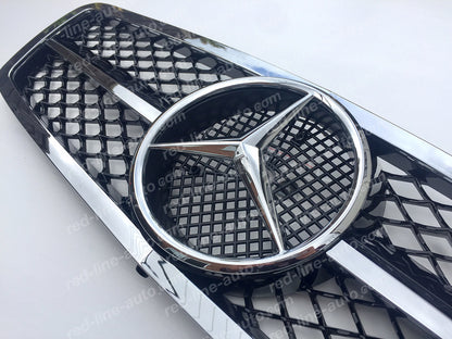 Mercedes W203 C-Class Saloon S203 Estate AMG C55 Black Front Grille, Chrome Single-fin