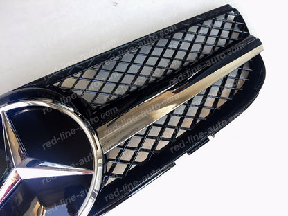 2006+ Facelift Mercedes R230 SL-Class Roadster AMG Grille, Black with Chrome Singe-fin