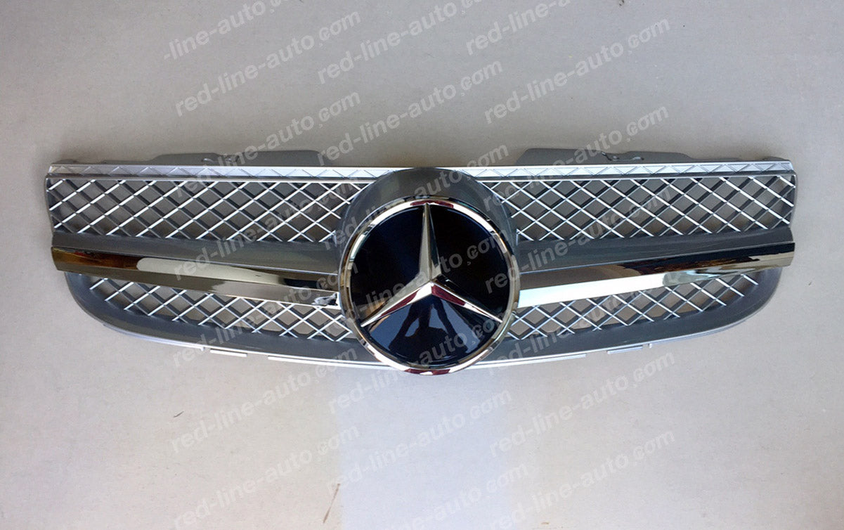 2006+ Facelift Mercedes R230 Roadster SL-Class AMG Grille, Iridium Silver Singe-fin