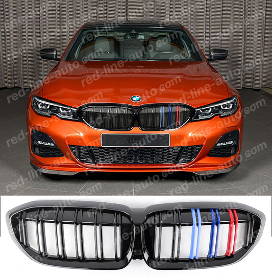 Pre-Facelift BMW 3 Series G20 Saloon G21 Estate Dual-slat Front Grille, Black With M-Power Tri-Colours