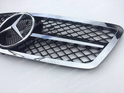 Mercedes W203 C-Class Saloon S203 Estate AMG C55 Black Front Grille, Chrome Single-fin