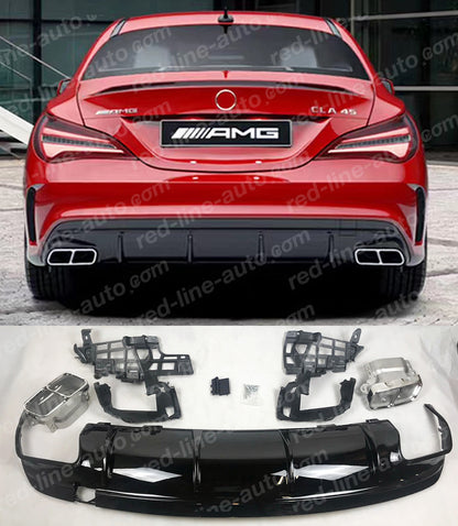 Mercedes W117 CLA Rear AMG CLA45 Conversion Aero Kits Canard Splitter Lip Diffuser Quad Exhaust