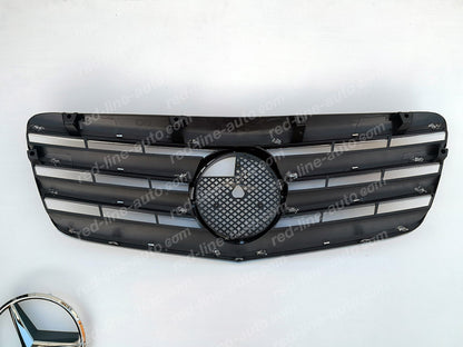 Facelift Mercedes W211 E-Class Saloon S211 Estate AMG Sport Black Grille with Star, Chrome Blade