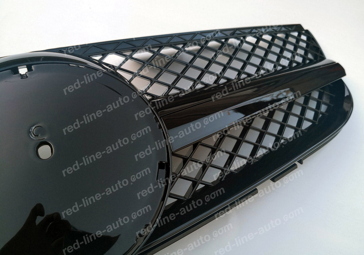 2006+ Facelift Mercedes R230 SL-Class Roadster AMG Grille, Full Gloss Black Singe-fin