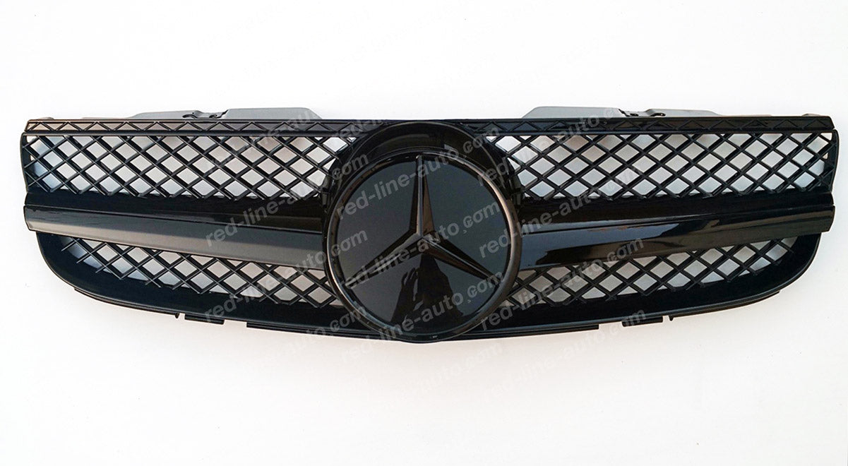 2006+ Facelift Mercedes R230 SL-Class Roadster AMG Grille, Full Gloss Black Singe-fin