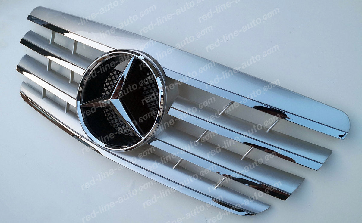 Facelift Mercedes W210 E-Class Saloon S210 Estate AMG Sport Grille with Star, Full Chrome Blades