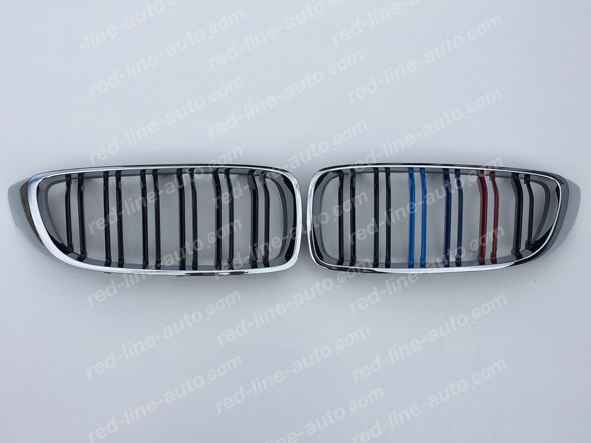 BMW 4 Series F32 Coupe F33 Convertible F36 Gran Twin-slat Front Grille, Black With M-Power Tri-Colour Chrome Rim