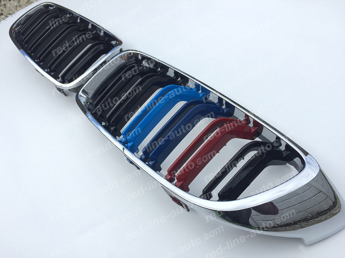 BMW F80 M3 Saloon F82 M4 Coupe F83 Convertible Twin-slat Front Grille, Black With M-Power Tri-Colour Chrome Rim