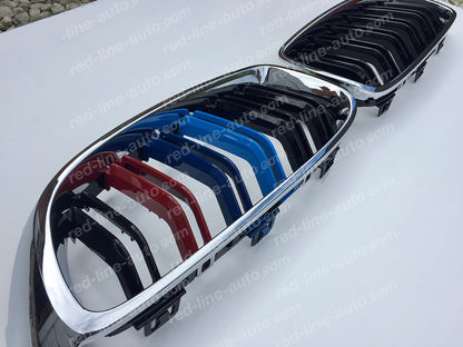 BMW 4 Series F32 Coupe F33 Convertible F36 Gran Twin-slat Front Grille, Black With M-Power Tri-Colour Chrome Rim