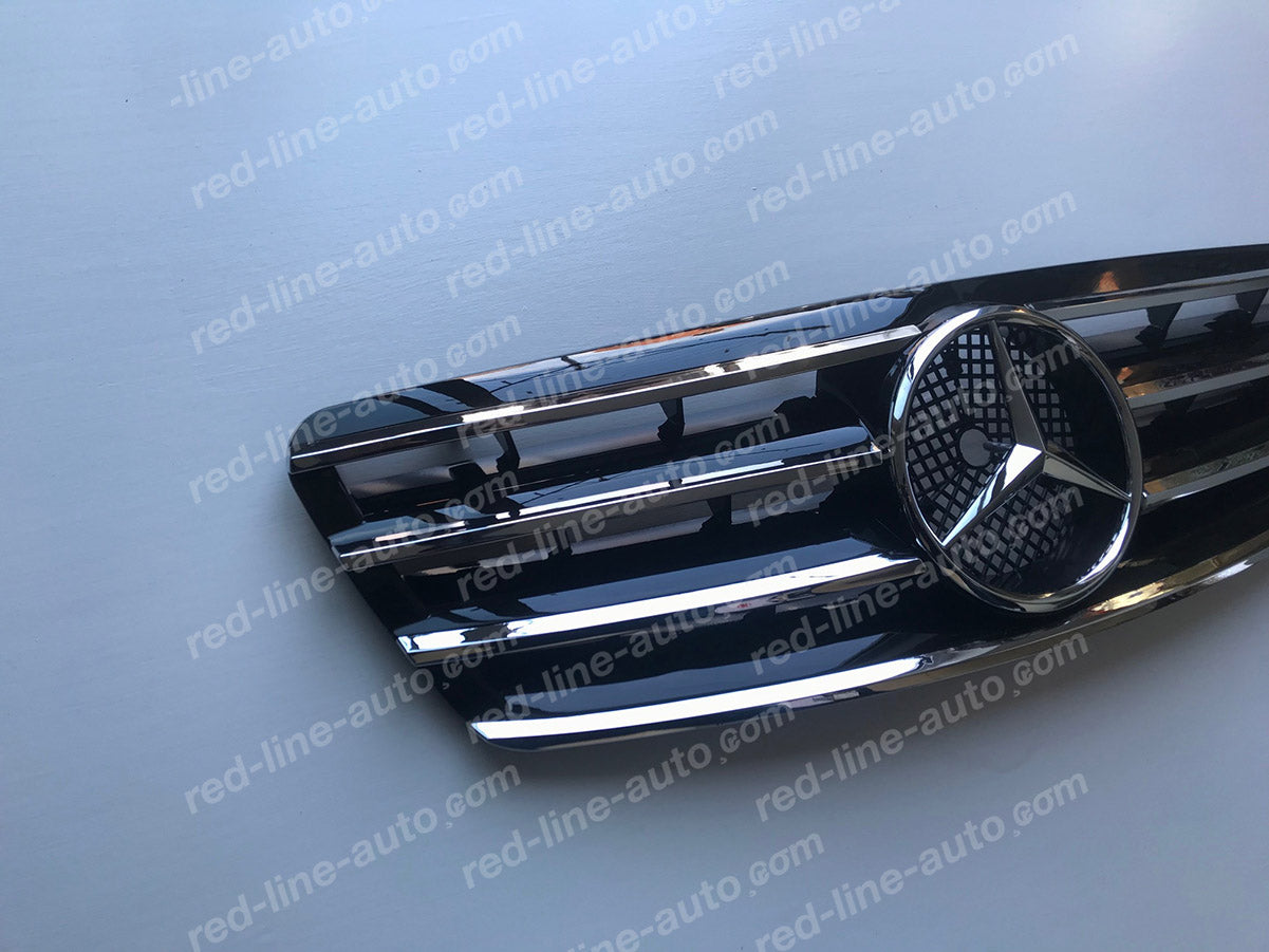 Mercedes W203 C-Class Saloon S203 Estate AMG Sport Black Grille with Star, Chrome Blades