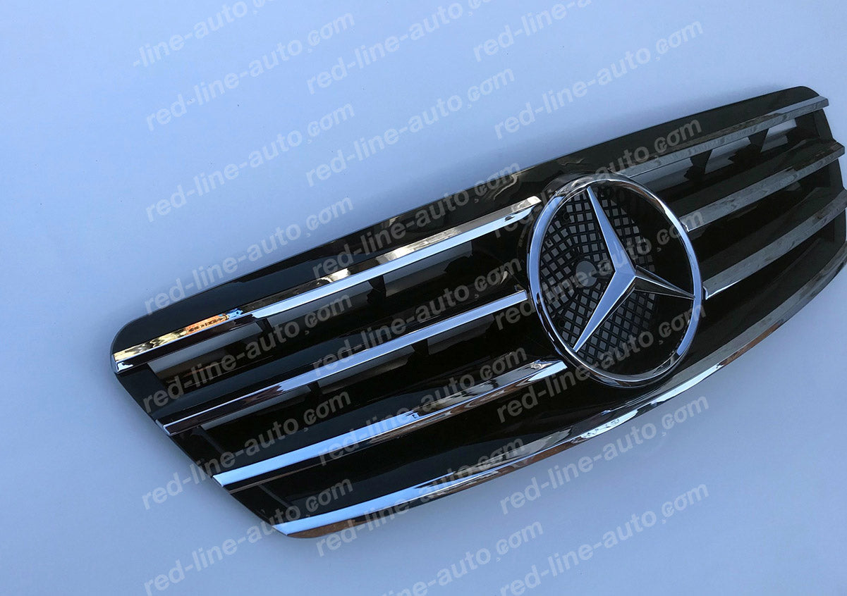 Mercedes W203 C-Class Saloon S203 Estate AMG Sport Black Grille with Star, Chrome Blades