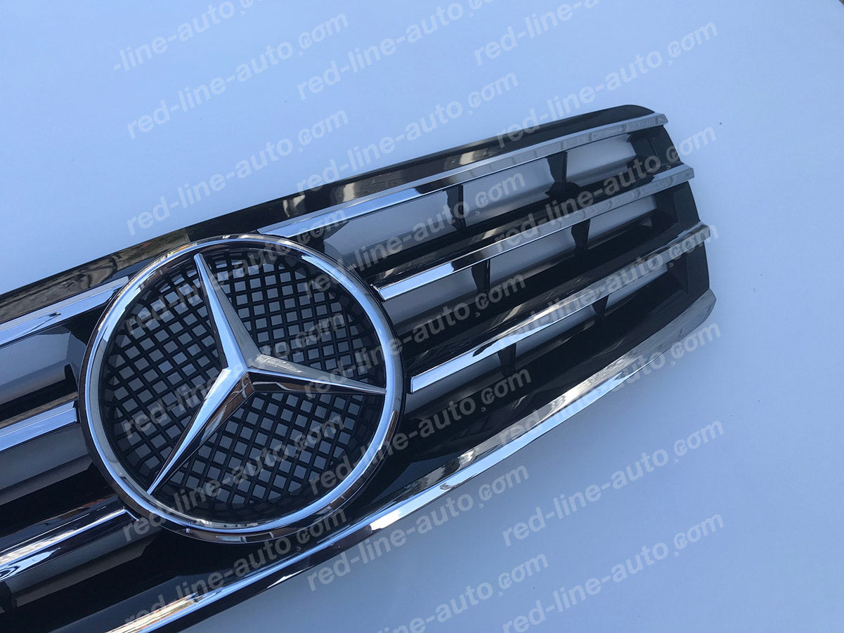 Mercedes W203 C-Class Saloon S203 Estate AMG Sport Black Grille with Star, Chrome Blades