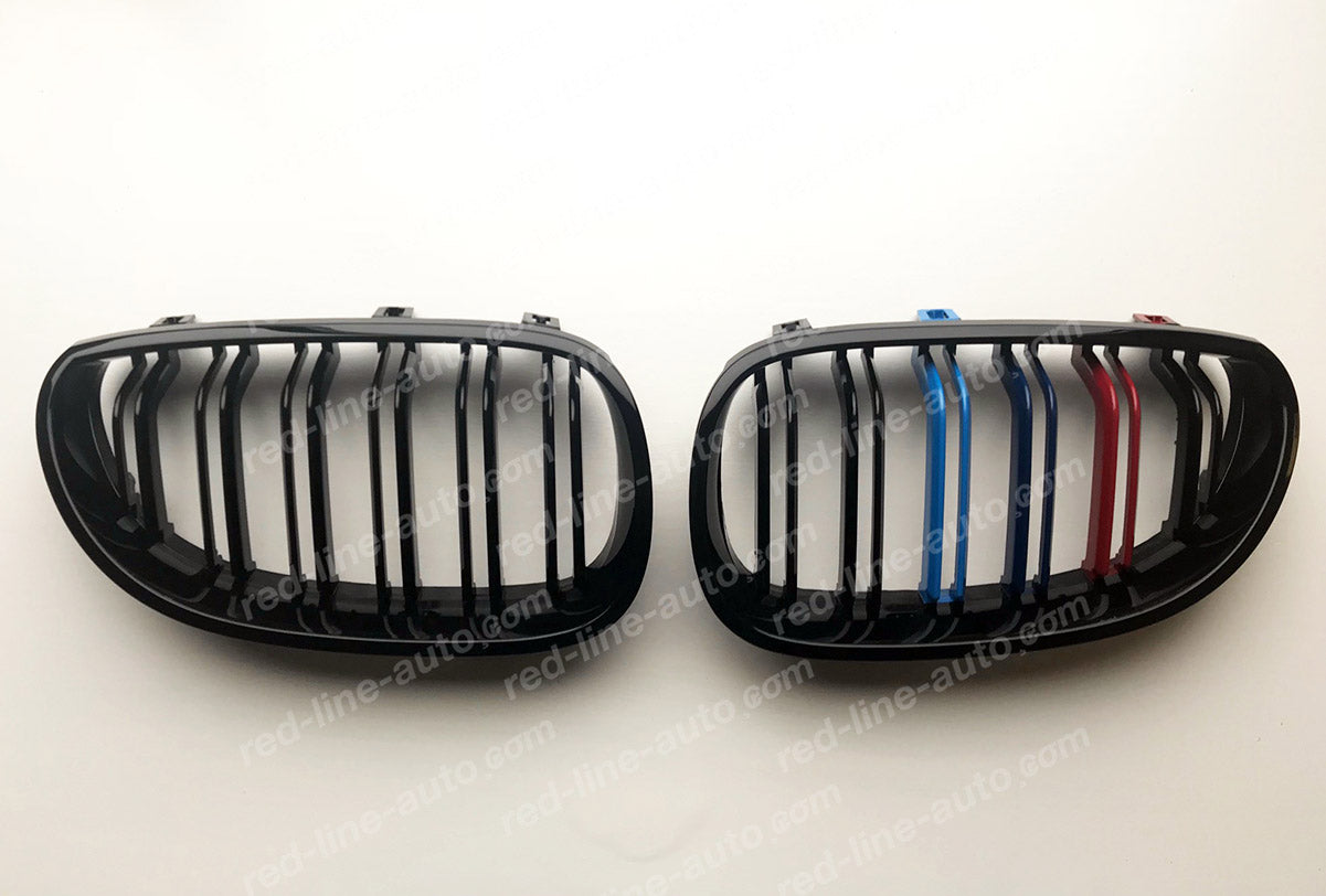 BMW 5 Series E60 Saloon E61 Estate Dual-Slat Grille, Gloss Black with M-Power Tri-Colours