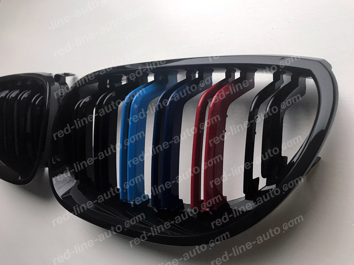 BMW 5 Series E60 Saloon E61 Estate Dual-Slat Grille, Gloss Black with M-Power Tri-Colours