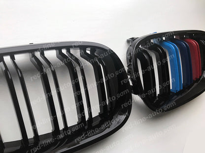 BMW 5 Series E60 Saloon E61 Estate Dual-Slat Grille, Gloss Black with M-Power Tri-Colours