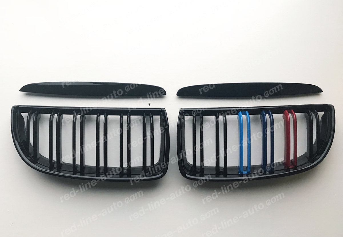 Pre-facelift BMW 3 Series E90 Saloon E91 Estate Dual-slat Grille, Black With M-Power Tri-Colour