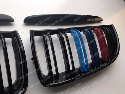 Pre-facelift BMW 3 Series E90 Saloon E91 Estate Dual-slat Grille, Black With M-Power Tri-Colour