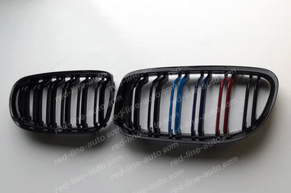 Facelift BMW 3 Series E90 Saloon E91 Estate Dual-Slat Grille, Black With M-Power Tri-Colours