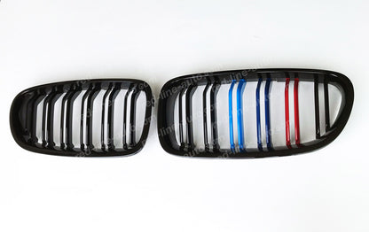 BMW 5 Series F10 Saloon F11 Estate Double-bar Grille, Black with M-Power Tri-Colours