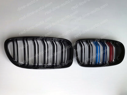 BMW 5 Series F10 Saloon F11 Estate Double-bar Grille, Black with M-Power Tri-Colours