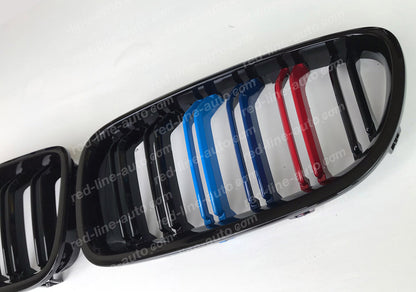 BMW 5 Series F10 Saloon F11 Estate Double-bar Grille, Black with M-Power Tri-Colours