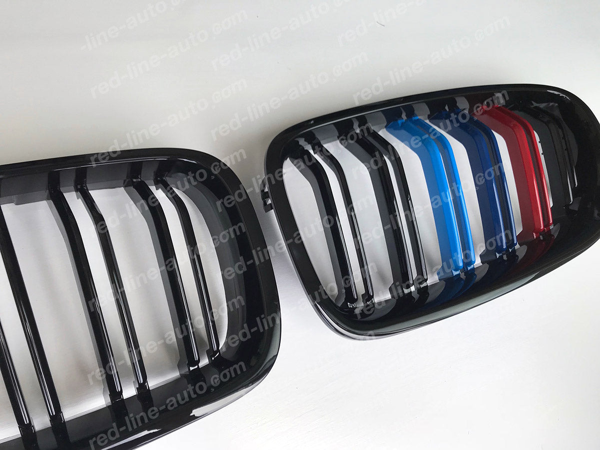 BMW 5 Series F10 Saloon F11 Estate Double-bar Grille, Black with M-Power Tri-Colours