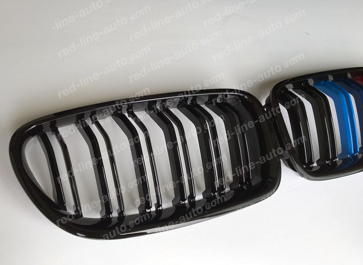 BMW 5 Series F10 Saloon F11 Estate Double-bar Grille, Black with M-Power Tri-Colours