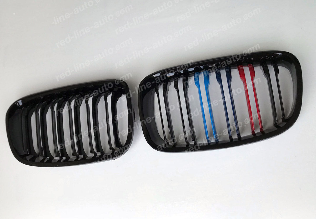 Pre-facelift BMW 1 Series F20 F21 Hatchback Twin-Slat M135i Grille, Black With M-Power Tri-Colours