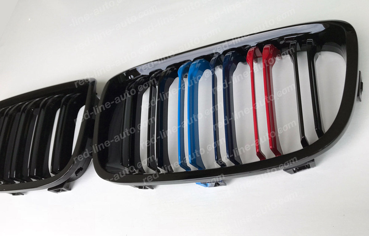 Pre-facelift BMW 1 Series F20 F21 Hatchback Twin-Slat M135i Grille, Black With M-Power Tri-Colours