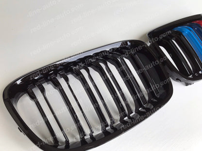 Pre-facelift BMW 1 Series F20 F21 Hatchback Twin-Slat M135i Grille, Black With M-Power Tri-Colours