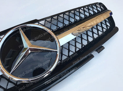 Pre-Facelift Mercedes R230 SL-Class Roadster AMG Grille, Black with Chrome Singe-fin