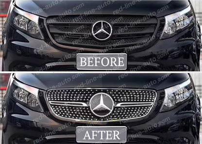 Pre-Facelift Mercedes W447 VITO AMG Black Sport Front Grille, Chrome Diamond