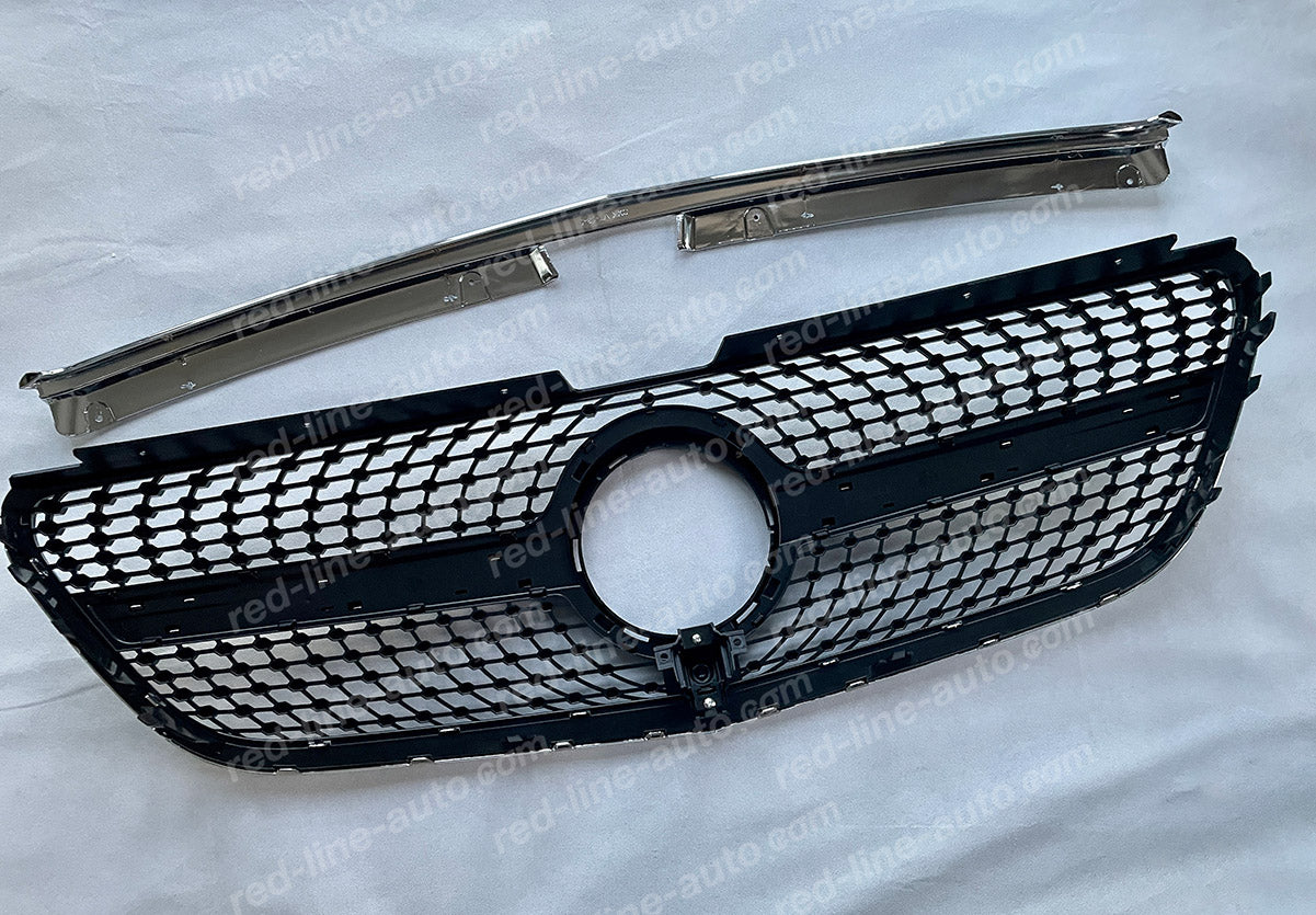 Pre-Facelift Mercedes W447 VITO AMG Black Sport Front Grille, Chrome Diamond